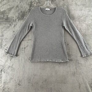 Calvin Klein Pullover‎ Sweater Womens M Gray Ribbed Knit Metallic Ruffle